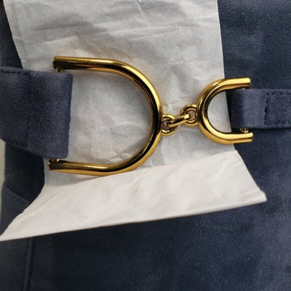 Geox Bootie Horsebit Navy Blue Eleana Suede Ankle Boot Goldtone NEW sz 8 - Picture 8 of 13